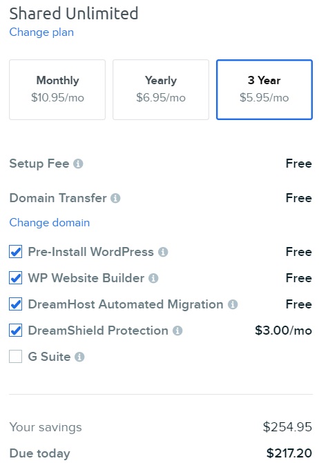 Dreamhost Pricing May 2020